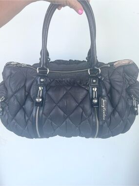 Vintage Y2K Juicy Couture Large Black Quilted Puffer Leather Trim satchel